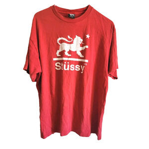 Vintage Stussy Lion Star TM Logo T-Shirt Red Mens Large
